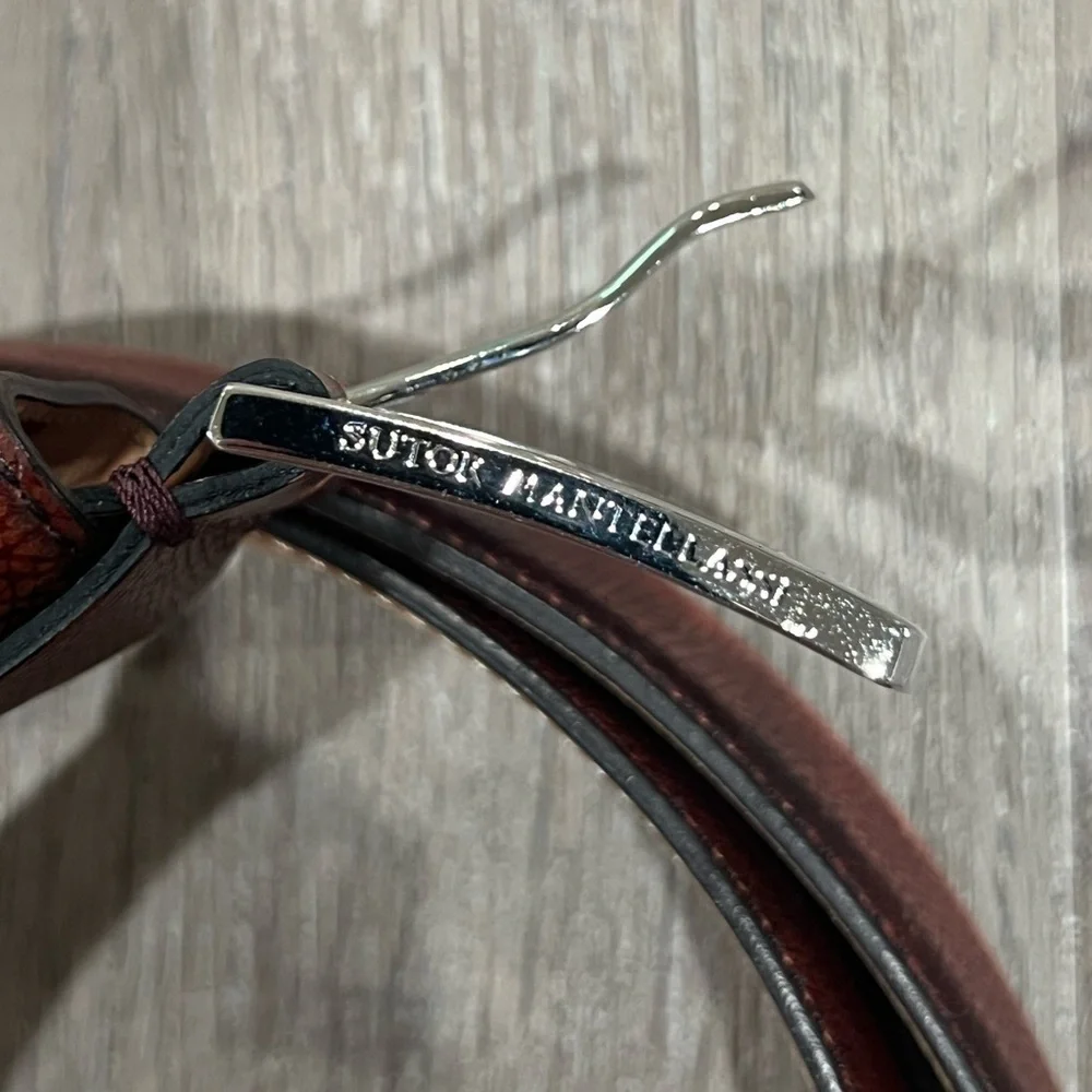 Sutor Mantellassi Size 46 Antique Pebble Brown Made in Italy Solid Brass Belt